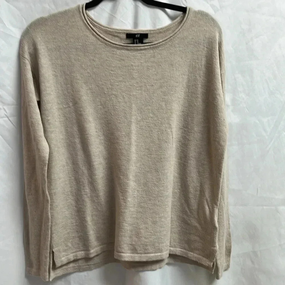 🤍 H&M Beige Lightweight Sweater Long Sleeve Soft Knit Top Size XS - Picture 6 of 6